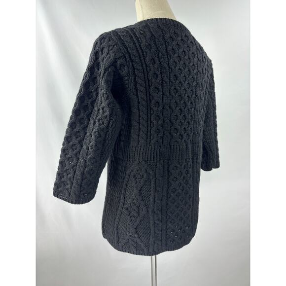 Kilronan Knitwear Cardigan Black XS Pure New Wool Short Sleeve Made in Ireland - Picture 3 of 12